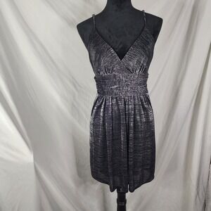 BCBGeneration Size XS‎ Black Metallic Empire Waist Plunge Back Mini Party Dress